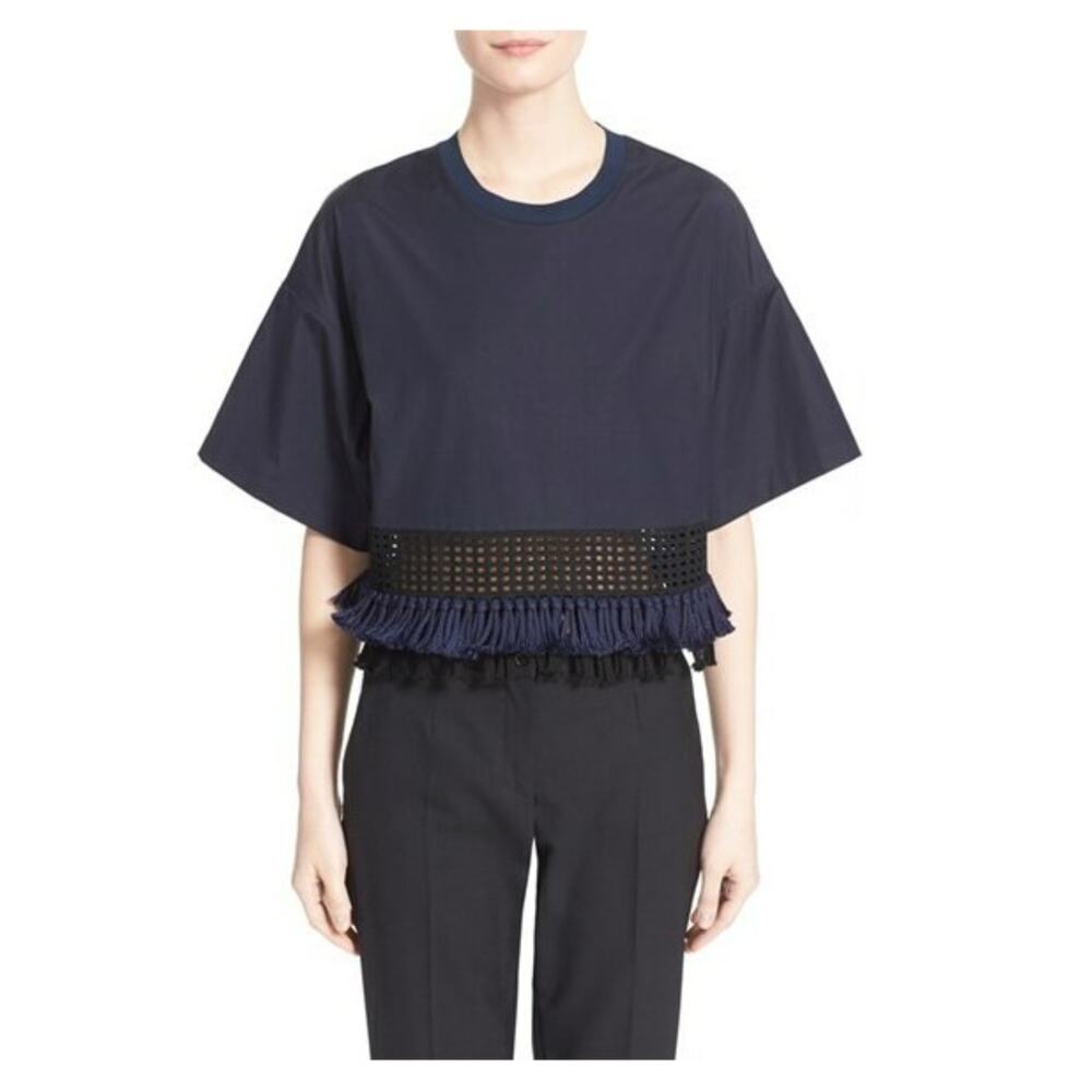 3.1 Phillip Lim Fringe Trim Boxy Cotton Tee Size 6
